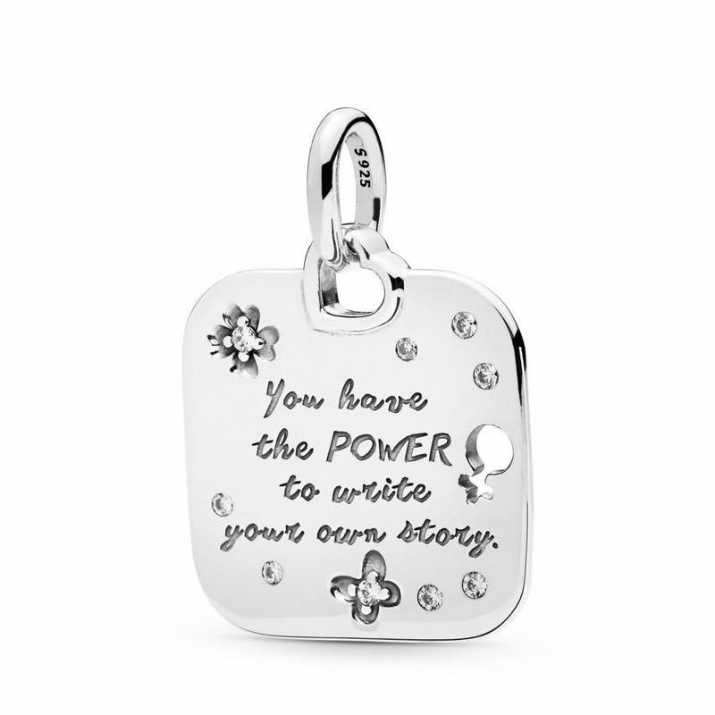 Pandora Female Empowerment Motto Pendant Ireland - Sterling Silver/Cubic Zirconia - 860593BWY